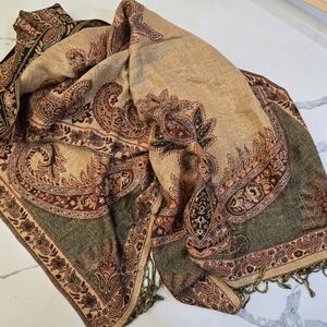 Pashmina Floral Scarf Cashmere And Silk Blend Made In Italy Reversible